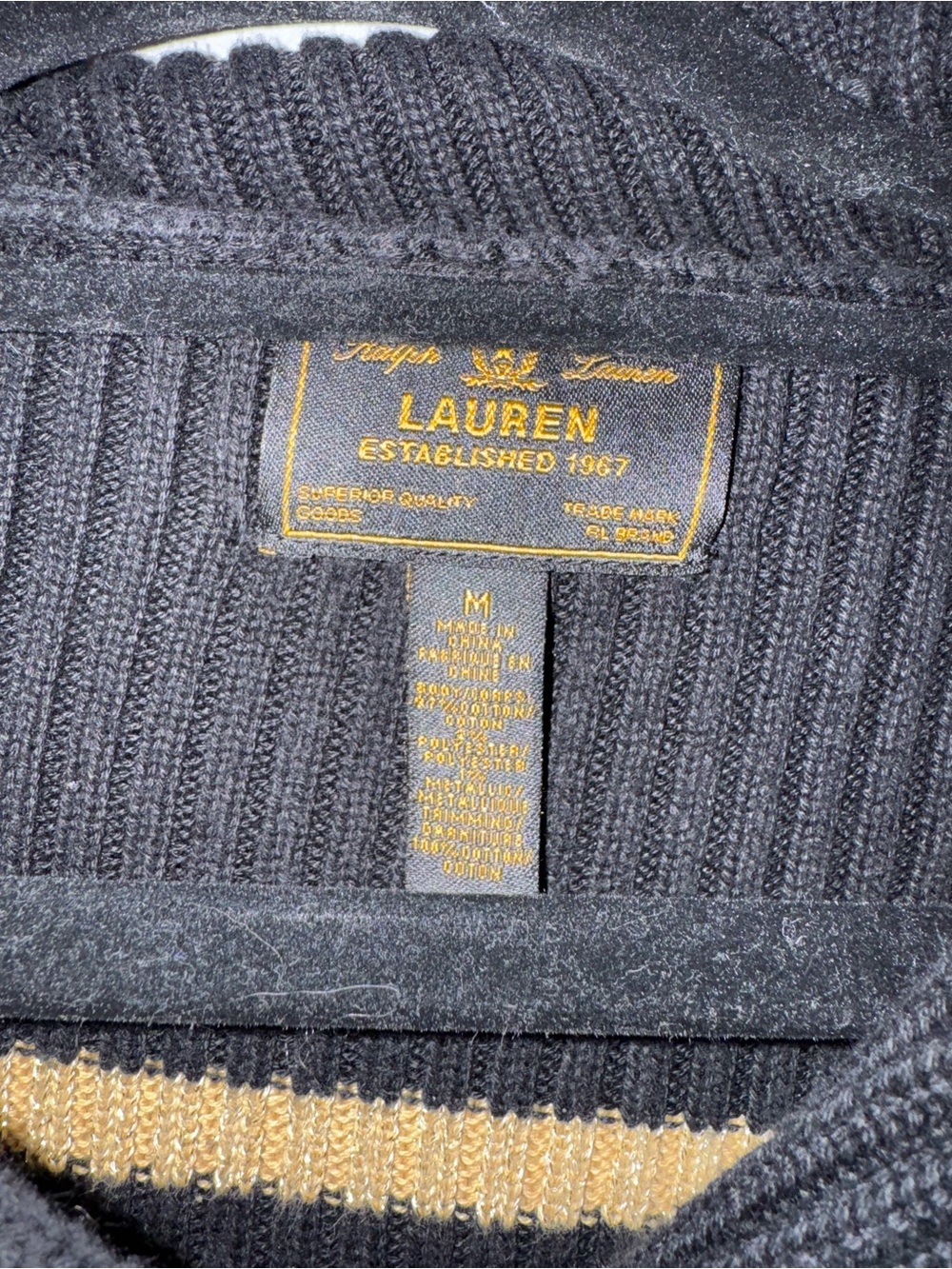 Lauren Ralph Lauren Black & Cream Striped Shawl-Collar Sweater with Toggle - Picture 4 of 4